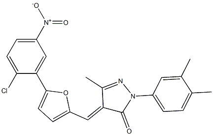 4-[(5-{2-chloro-5-nitrophenyl}-2-furyl)methylene]-2-(3,4-dimethylphenyl)-5-methyl-2,4-dihydro-3H-pyrazol-3-one Struktur