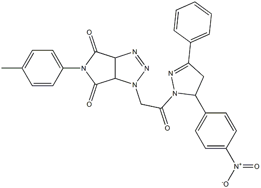 1-[2-(5-{4-nitrophenyl}-3-phenyl-4,5-dihydro-1H-pyrazol-1-yl)-2-oxoethyl]-5-(4-methylphenyl)-3a,6a-dihydropyrrolo[3,4-d][1,2,3]triazole-4,6(1H,5H)-dione Struktur