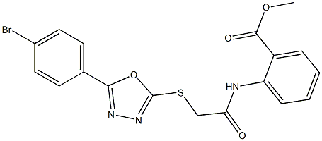 methyl 2-[({[5-(4-bromophenyl)-1,3,4-oxadiazol-2-yl]sulfanyl}acetyl)amino]benzoate Struktur