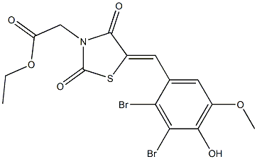 ethyl [5-(2,3-dibromo-4-hydroxy-5-methoxybenzylidene)-2,4-dioxo-1,3-thiazolidin-3-yl]acetate Struktur