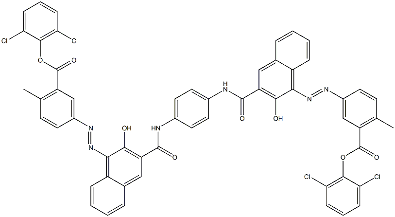 1,4-Bis[1-[[4-methyl-5-(2,6-dichlorophenoxycarbonyl)phenyl]azo]-2-hydroxy-3-naphthoylamino]benzene Struktur