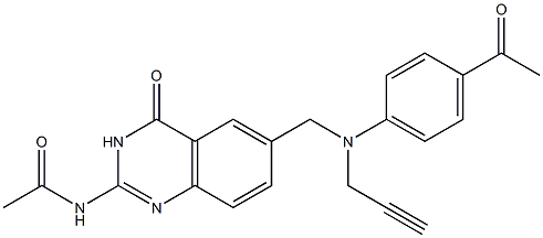 2-Acetylamino-6-[N-(4-acetylphenyl)-N-(2-propynyl)aminomethyl]quinazolin-4(3H)-one Struktur