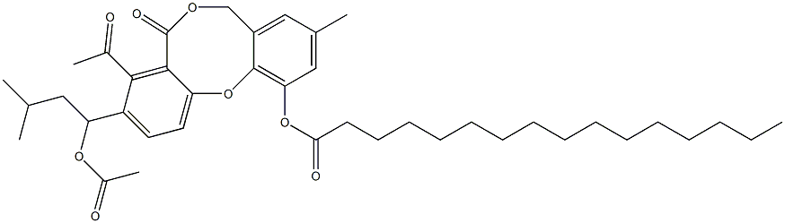 Hexadecanoic acid 4-acetyl-3-[1-(acetyloxy)-3-methylbutyl]-9-methyl-5-oxo-5H,7H-dibenzo[b,g][1,5]dioxocin-11-yl ester Struktur