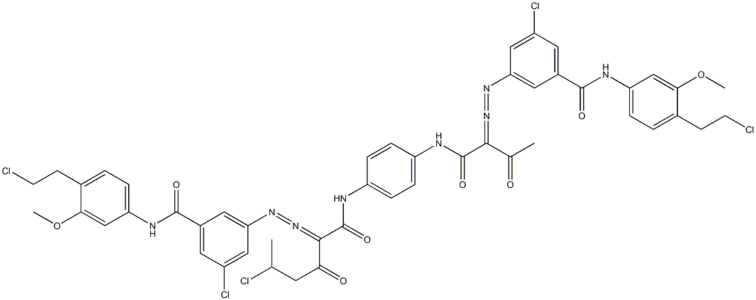 3,3'-[2-(1-Chloroethyl)-1,4-phenylenebis[iminocarbonyl(acetylmethylene)azo]]bis[N-[4-(2-chloroethyl)-3-methoxyphenyl]-5-chlorobenzamide] Struktur
