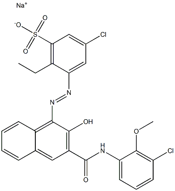 3-Chloro-6-ethyl-5-[[3-[[(3-chloro-2-methoxyphenyl)amino]carbonyl]-2-hydroxy-1-naphtyl]azo]benzenesulfonic acid sodium salt Struktur