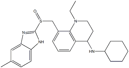 1-Ethyl-1,2,3,4-tetrahydro-4-cyclohexylamino-8-(5-methyl-1H-benzimidazol-2-ylsulfinylmethyl)quinoline Struktur