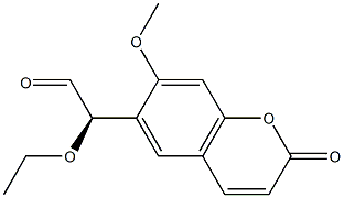 (-)-6-[(R)-1-Ethoxy-2-oxoethyl]-7-methoxycoumarin Struktur