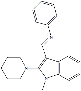 1-Methyl-3-[[(phenyl)imino]methyl]-2-piperidino-1H-indole Struktur