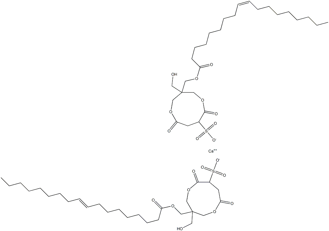 Bis[1-[[[(9Z)-1-oxo-9-octadecenyl]oxy]methyl]-1-(hydroxymethyl)-4,7-dioxo-3,8-dioxacyclononane-6-sulfonic acid]calcium salt Struktur