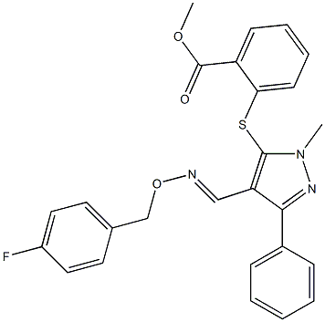 methyl 2-{[4-({[(4-fluorobenzyl)oxy]imino}methyl)-1-methyl-3-phenyl-1H-pyrazol-5-yl]sulfanyl}benzenecarboxylate Struktur