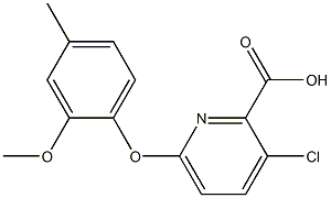 3-chloro-6-(2-methoxy-4-methylphenoxy)pyridine-2-carboxylic acid Struktur