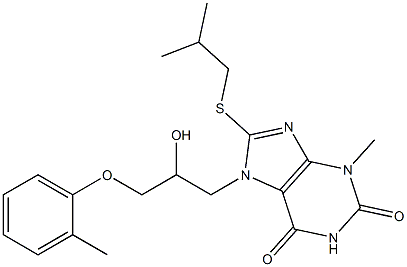 7-[2-hydroxy-3-(2-methylphenoxy)propyl]-8-(isobutylthio)-3-methyl-3,7-dihydro-1H-purine-2,6-dione Struktur