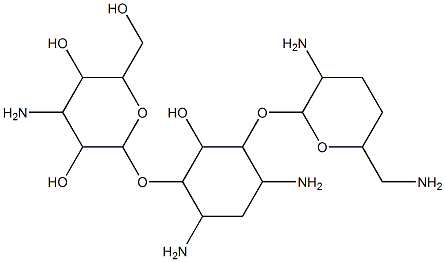 3,5-Diamino-2-(3-amino-6-aminomethyltetrahydro-2H-pyran-2-yloxy)-6-(4-amino-3,5-dihydroxy-6-hydroxymethyltetrahydro-2H-pyran-2-yloxy)-1-cyclohexanol Struktur