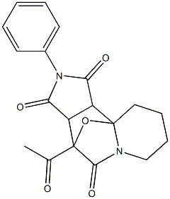 4-Acetyl-6,7,8,9-tetrahydro-2-phenyl-9bH-4,9a-epoxy-2,5a-diaza-5aH-benz[e]indene-1,3,5(2H,3aH,4H)-trione Struktur