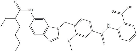 2-[4-[6-(2-Ethylhexanoylamino)-1H-indol-1-ylmethyl]-3-methoxybenzoylamino]benzoic acid Struktur