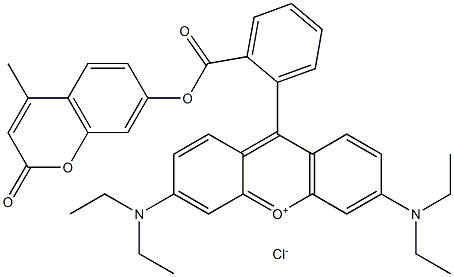 9-[2-(4'-Methylcoumarin-7'-oxycarbonyl)phenyl]-3,6-bis(diethylamino)xanthyliumchloride Struktur