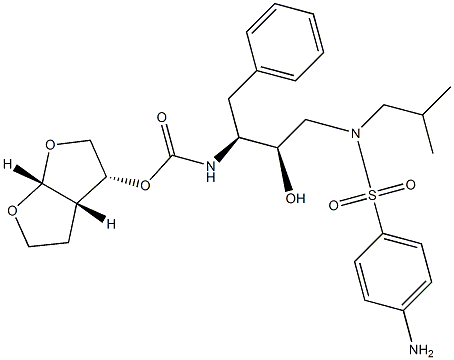 [(1R,5S,6R)-2,8-dioxabicyclo[3.3.0]oct-6-yl] N-[(2S,3R)-4-[(4-aminophenyl)sulfonyl-(2-methylpropyl)amino]-3-hydroxy-1-phenyl-butan-2-yl]carbamate Struktur