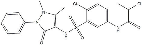 2-Chloro-N-[4-chloro-3-(1,5-dimethyl-3-oxo-2-phenyl-2,3-dihydro-1H-pyrazol-4-ylsulfamoyl)-phenyl]-propionamide Struktur
