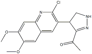1-[4-(2-chloro-6,7-dimethoxy-3-quinolyl)-4,5-dihydro-1H-pyrazol-3-yl]ethan-1-one Struktur