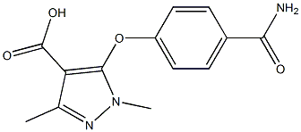 5-(4-carbamoylphenoxy)-1,3-dimethyl-1H-pyrazole-4-carboxylic acid Struktur