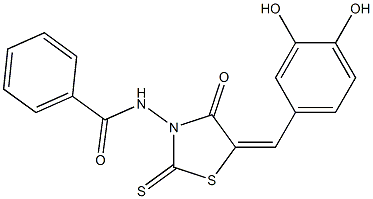 N-[5-(3,4-dihydroxybenzylidene)-4-oxo-2-thioxo-1,3-thiazolidin-3-yl]benzamide Struktur