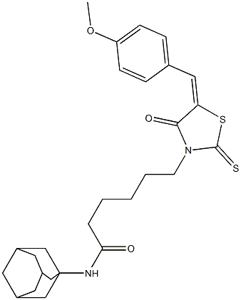 N-(1-adamantyl)-6-[5-(4-methoxybenzylidene)-4-oxo-2-thioxo-1,3-thiazolidin-3-yl]hexanamide Struktur
