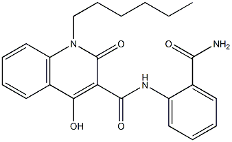 N-[2-(aminocarbonyl)phenyl]-1-hexyl-4-hydroxy-2-oxo-1,2-dihydroquinoline-3-carboxamide Struktur