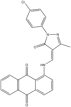1-({[1-(4-chlorophenyl)-3-methyl-5-oxo-1,5-dihydro-4H-pyrazol-4-ylidene]methyl}amino)anthra-9,10-quinone Struktur