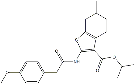 isopropyl 2-{[(4-methoxyphenyl)acetyl]amino}-6-methyl-4,5,6,7-tetrahydro-1-benzothiophene-3-carboxylate Struktur