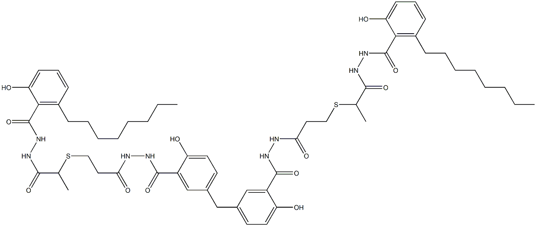 5,5'-Methylenebis[N'-[3-[[1-[[N'-(6-octylsalicyloyl)hydrazino]carbonyl]ethyl]thio]propionyl]salicylic hydrazide] Struktur
