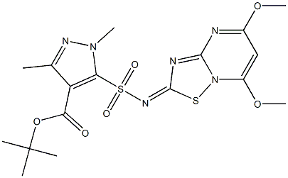 1,3-ジメチル-5-[(5,7-ジメトキシ-2H-[1,2,4]チアジアゾロ[2,3-a]ピリミジン-2-イリデン)スルファモイル]-1H-ピラゾール-4-カルボン酸t(yī)ert-ブチル 化學(xué)構(gòu)造式