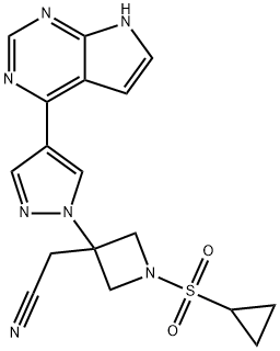 2-(3-(4-(7H-吡咯并[2,3-D]嘧啶-4-基)-1H-吡唑-1-基)-1-(環(huán)丙基磺酰基)氮雜環(huán)丁烷-3-基)乙腈, 1187594-14-4, 結(jié)構(gòu)式