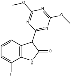 3-(4,6-dimethoxy-1,3,5-triazin-2-yl)-7-fluoro-2,3-dihydro-1H-indol-2-one Struktur