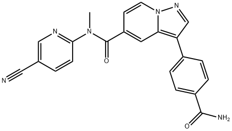 Pyrazolo[1,5-a]pyridine-5-carboxamide, 3-[4-(aminocarbonyl)phenyl]-N-(5-cyano-2-pyridinyl)-N-methyl-|KDU731