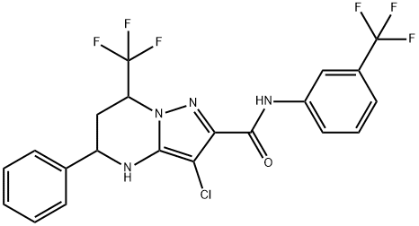 3-chloro-5-phenyl-7-(trifluoromethyl)-N-[3-(trifluoromethyl)phenyl]-4,5,6,7-tetrahydropyrazolo[1,5-a]pyrimidine-2-carboxamide Struktur
