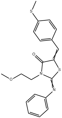 3-(2-methoxyethyl)-5-[4-(methylsulfanyl)benzylidene]-2-(phenylimino)-1,3-thiazolidin-4-one Struktur