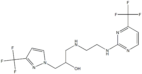 1-[3-(trifluoromethyl)-1H-pyrazol-1-yl]-3-[(2-{[4-(trifluoromethyl)pyrimidin-2-yl]amino}ethyl)amino]propan-2-ol Struktur
