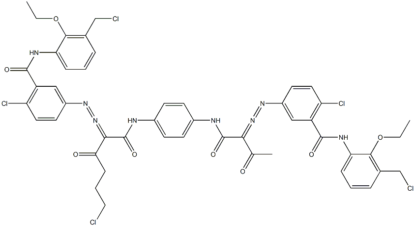 3,3'-[2-(2-Chloroethyl)-1,4-phenylenebis[iminocarbonyl(acetylmethylene)azo]]bis[N-[3-(chloromethyl)-2-ethoxyphenyl]-6-chlorobenzamide] Struktur