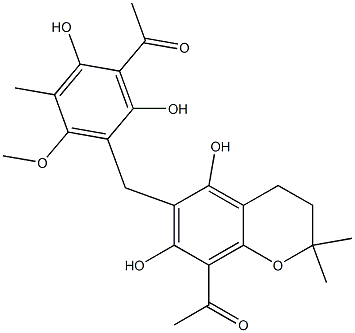 8-Acetyl-6-(3-acetyl-2,4-dihydroxy-5-methyl-6-methoxybenzyl)-3,4-dihydro-2,2-dimethyl-2H-1-benzopyran-5,7-diol Struktur