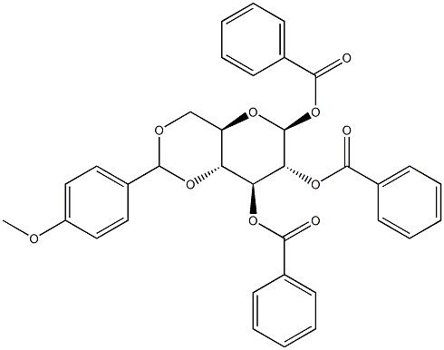 1,2,3-Tri-O-benzoyl-4,6-O-(4-methoxybenzylidene)-b-D-glucopyranose Structure