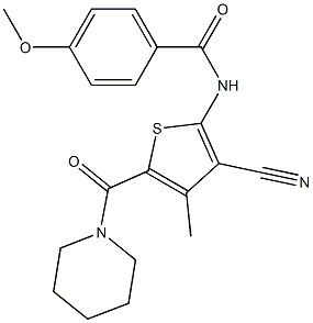 N-[3-cyano-4-methyl-5-(piperidin-1-ylcarbonyl)thien-2-yl]-4-(methyloxy)benzamide Struktur