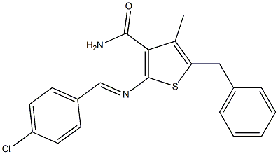 5-benzyl-2-{[(E)-(4-chlorophenyl)methylidene]amino}-4-methyl-3-thiophenecarboxamide Struktur