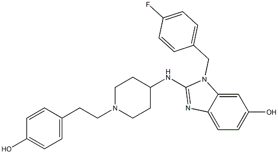 4-[2-[4-[[1-(4-Fluorobenzyl)-6-hydroxy-1H-benzimidazol-2-yl]amino]piperidino]ethyl]phenol Struktur