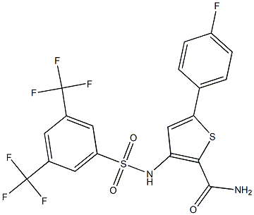 3-({[3,5-di(trifluoromethyl)phenyl]sulfonyl}amino)-5-(4-fluorophenyl)thiophene-2-carboxamide Struktur