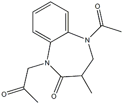 5-acetyl-3-methyl-1-(2-oxopropyl)-1,3,4,5-tetrahydro-2H-1,5-benzodiazepin-2-one Struktur