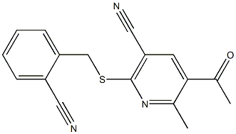 5-acetyl-2-[(2-cyanobenzyl)sulfanyl]-6-methylnicotinonitrile Struktur