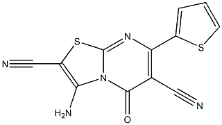 3-amino-5-oxo-7-(2-thienyl)-5H-[1,3]thiazolo[3,2-a]pyrimidine-2,6-dicarbonitrile Struktur