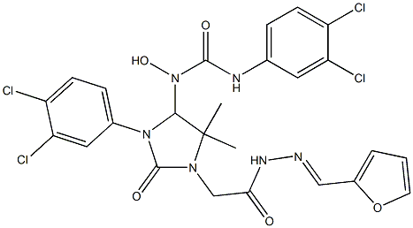 N'-(3,4-dichlorophenyl)-N-(3-(3,4-dichlorophenyl)-1-{2-[2-(2-furylmethylene)hydrazino]-2-oxoethyl}-5,5-dimethyl-2-oxo-4-imidazolidinyl)-N-hydroxyurea Struktur