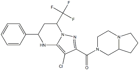 3-chloro-2-(hexahydropyrrolo[1,2-a]pyrazin-2(1H)-ylcarbonyl)-5-phenyl-7-(trifluoromethyl)-4,5,6,7-tetrahydropyrazolo[1,5-a]pyrimidine Struktur