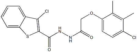 3-chloro-N'-[2-(4-chloro-2,3-dimethylphenoxy)acetyl]-1-benzothiophene-2-carbohydrazide Struktur